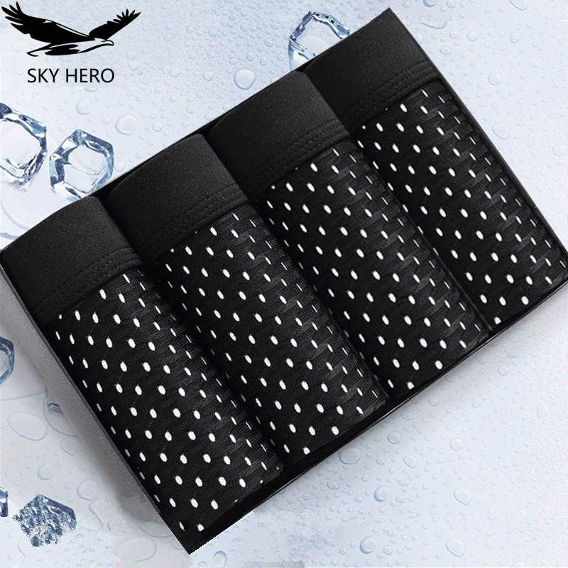 4pcs/lot Mesh Boxer Shorts Men Underwear Boxers Homme Sexy Transparent Mens Underpants Bamboo Fiber Panties Ice Silk Size L-7XL