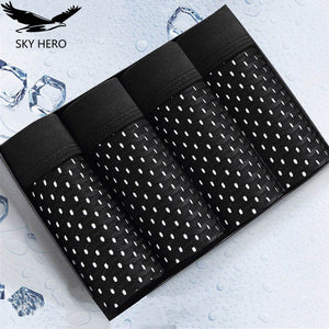 4pcs/lot Mesh Boxer Shorts Men Underwear Boxers Homme Sexy Transparent Mens Underpants Bamboo Fiber Panties Ice Silk Size L-7XL
