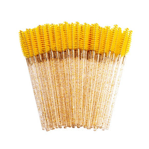 zwellbe Good Quality Disposable 50 Pcs/Pack Crystal Eyelash Makeup Brush  Diamond Handle Mascara Wands Eyelash Extension Tool