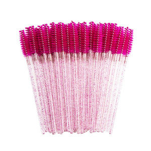 zwellbe Good Quality Disposable 50 Pcs/Pack Crystal Eyelash Makeup Brush  Diamond Handle Mascara Wands Eyelash Extension Tool