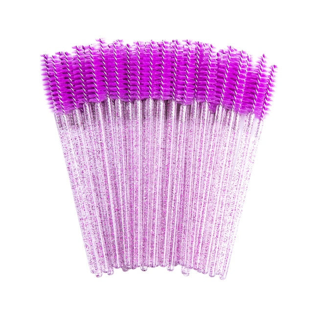 zwellbe Good Quality Disposable 50 Pcs/Pack Crystal Eyelash Makeup Brush  Diamond Handle Mascara Wands Eyelash Extension Tool