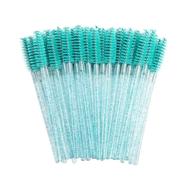 zwellbe Good Quality Disposable 50 Pcs/Pack Crystal Eyelash Makeup Brush  Diamond Handle Mascara Wands Eyelash Extension Tool