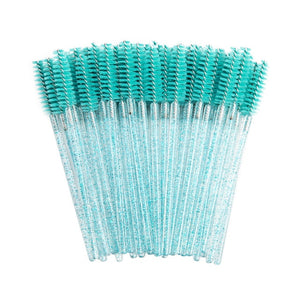 zwellbe Good Quality Disposable 50 Pcs/Pack Crystal Eyelash Makeup Brush  Diamond Handle Mascara Wands Eyelash Extension Tool