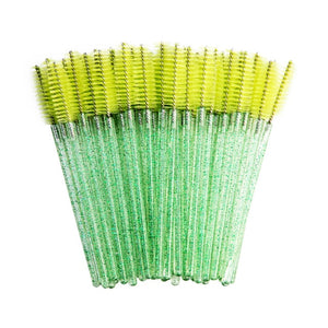 zwellbe Good Quality Disposable 50 Pcs/Pack Crystal Eyelash Makeup Brush  Diamond Handle Mascara Wands Eyelash Extension Tool