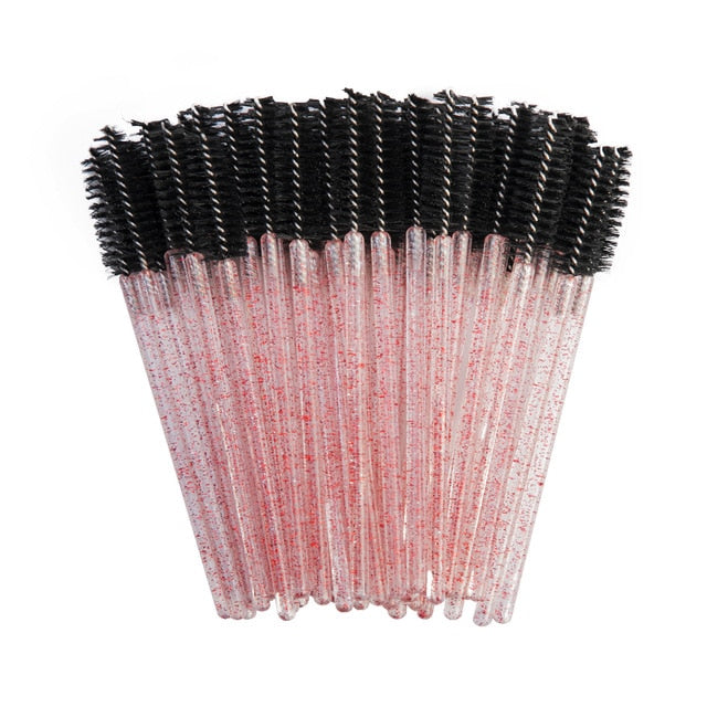 zwellbe Good Quality Disposable 50 Pcs/Pack Crystal Eyelash Makeup Brush  Diamond Handle Mascara Wands Eyelash Extension Tool