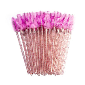 zwellbe Good Quality Disposable 50 Pcs/Pack Crystal Eyelash Makeup Brush  Diamond Handle Mascara Wands Eyelash Extension Tool