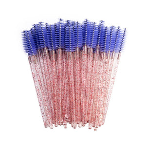zwellbe Good Quality Disposable 50 Pcs/Pack Crystal Eyelash Makeup Brush  Diamond Handle Mascara Wands Eyelash Extension Tool