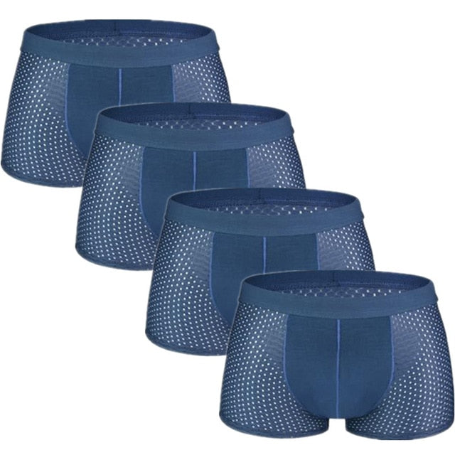 4pcs/lot Mesh Boxer Shorts Men Underwear Boxers Homme Sexy Transparent Mens Underpants Bamboo Fiber Panties Ice Silk Size L-7XL