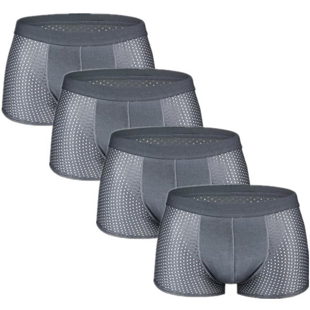 4pcs/lot Mesh Boxer Shorts Men Underwear Boxers Homme Sexy Transparent Mens Underpants Bamboo Fiber Panties Ice Silk Size L-7XL