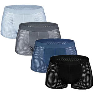 4pcs/lot Mesh Boxer Shorts Men Underwear Boxers Homme Sexy Transparent Mens Underpants Bamboo Fiber Panties Ice Silk Size L-7XL