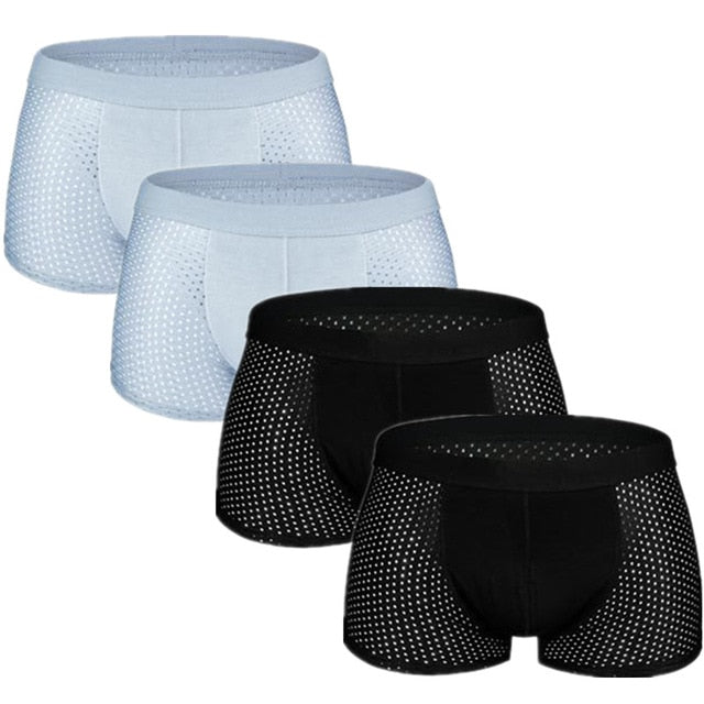 4pcs/lot Mesh Boxer Shorts Men Underwear Boxers Homme Sexy Transparent Mens Underpants Bamboo Fiber Panties Ice Silk Size L-7XL
