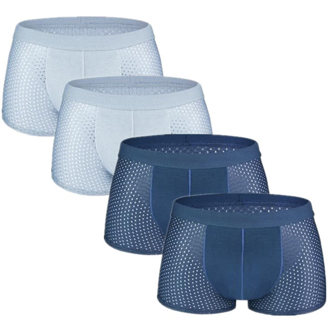 4pcs/lot Mesh Boxer Shorts Men Underwear Boxers Homme Sexy Transparent Mens Underpants Bamboo Fiber Panties Ice Silk Size L-7XL