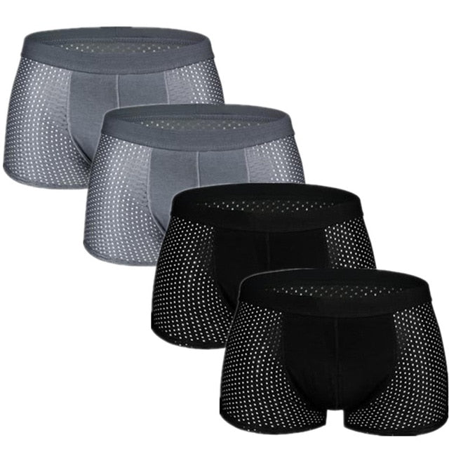 4pcs/lot Mesh Boxer Shorts Men Underwear Boxers Homme Sexy Transparent Mens Underpants Bamboo Fiber Panties Ice Silk Size L-7XL