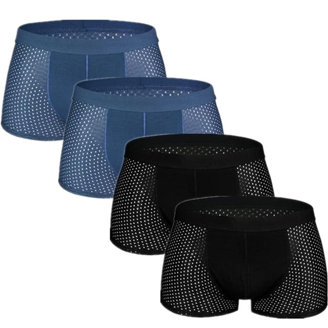 4pcs/lot Mesh Boxer Shorts Men Underwear Boxers Homme Sexy Transparent Mens Underpants Bamboo Fiber Panties Ice Silk Size L-7XL