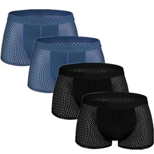 4pcs/lot Mesh Boxer Shorts Men Underwear Boxers Homme Sexy Transparent Mens Underpants Bamboo Fiber Panties Ice Silk Size L-7XL