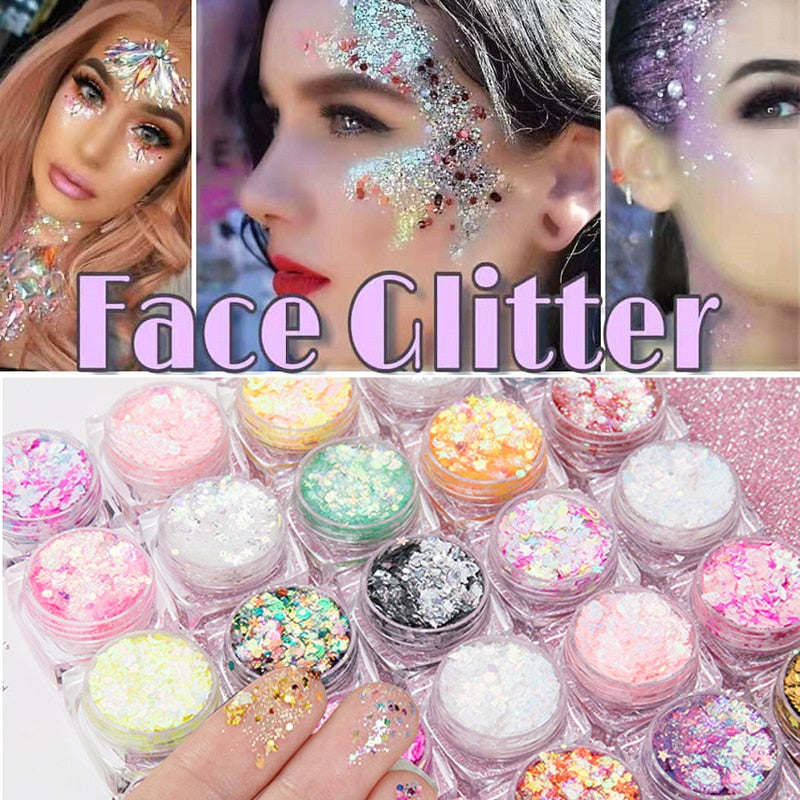 Mermaid Jelly Face Glitter Gel Face Jewels Body Eye Face Sequin Gel Holographic Chunky Glitter Flash Drill Festival Decoration