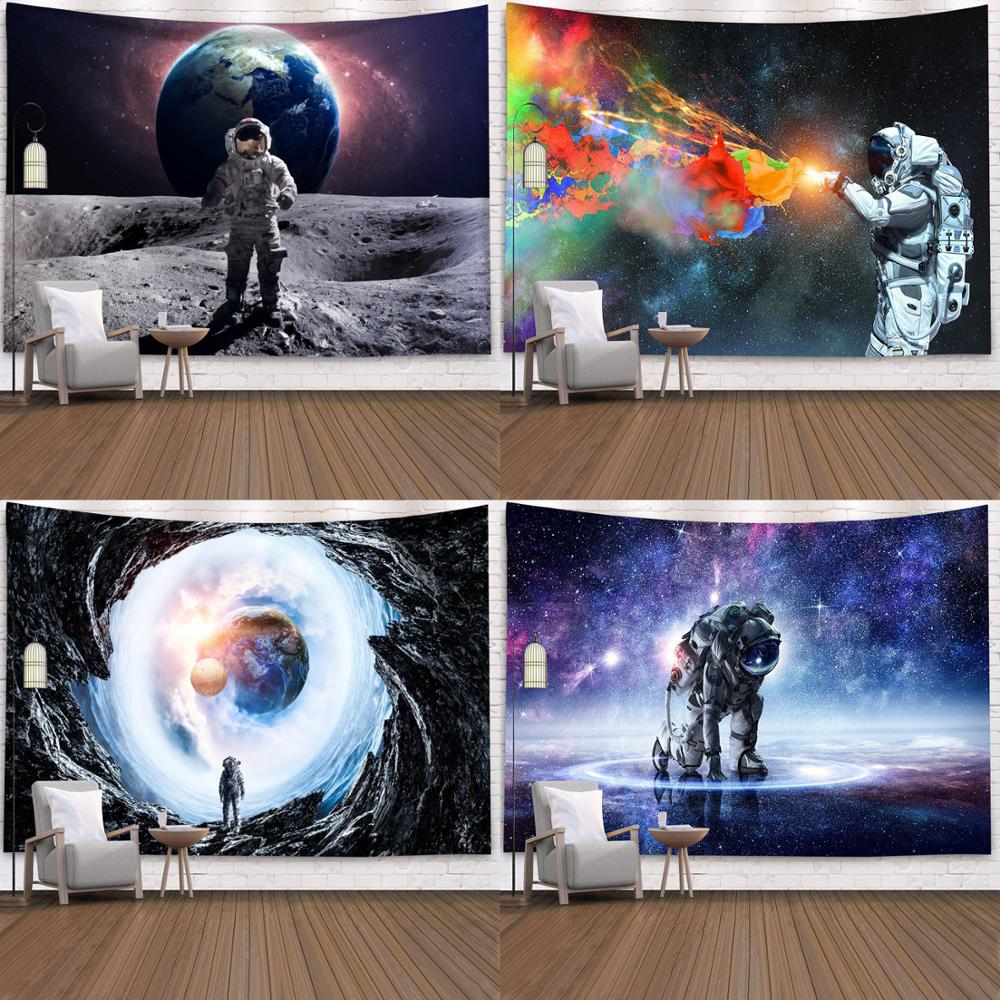 Polyester Throw Tapestry Home Decor Astronaut Print Paisley Wall Hanging Yoga Mat Sleeping Pad Travel Tapestry Large Planet Mats