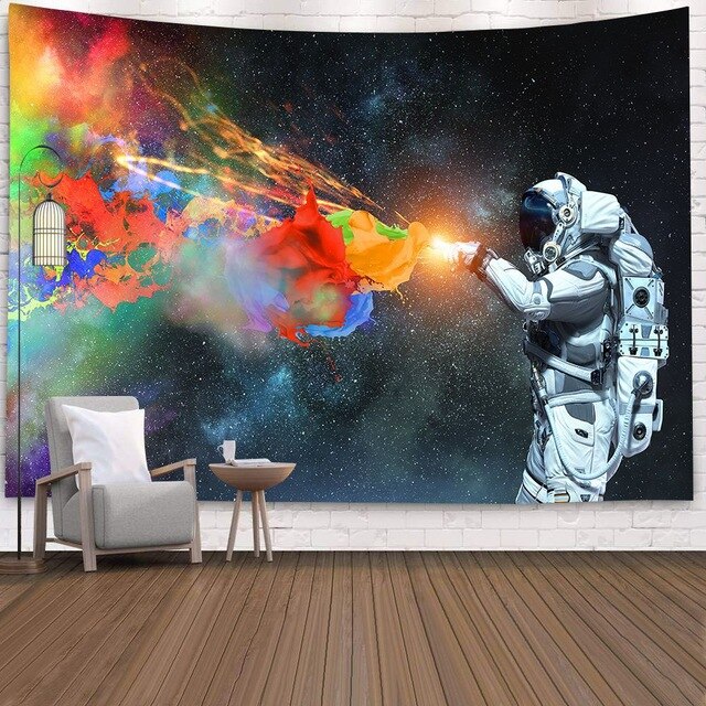Polyester Throw Tapestry Home Decor Astronaut Print Paisley Wall Hanging Yoga Mat Sleeping Pad Travel Tapestry Large Planet Mats