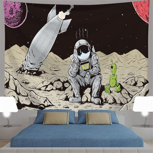 Polyester Throw Tapestry Home Decor Astronaut Print Paisley Wall Hanging Yoga Mat Sleeping Pad Travel Tapestry Large Planet Mats