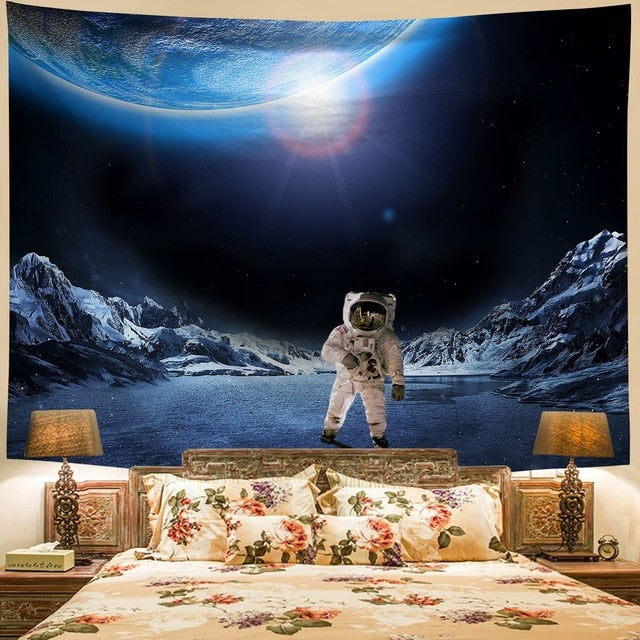 Polyester Throw Tapestry Home Decor Astronaut Print Paisley Wall Hanging Yoga Mat Sleeping Pad Travel Tapestry Large Planet Mats