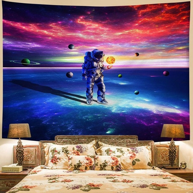 Polyester Throw Tapestry Home Decor Astronaut Print Paisley Wall Hanging Yoga Mat Sleeping Pad Travel Tapestry Large Planet Mats