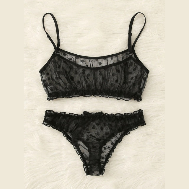 LOPNT New Sexy lingerie erotic underwear Polka Dot Mesh Frill Trim Lace lingerie set top lace invisible bra  bras for women
