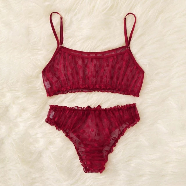 LOPNT New Sexy lingerie erotic underwear Polka Dot Mesh Frill Trim Lace lingerie set top lace invisible bra  bras for women
