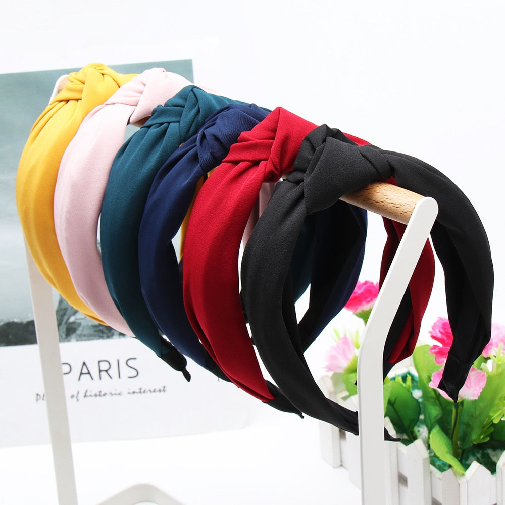 Solid Color Knot Headbands for Women Simple Fabric Girls Hairband Women Hair Accessories Wide Side Hair Band