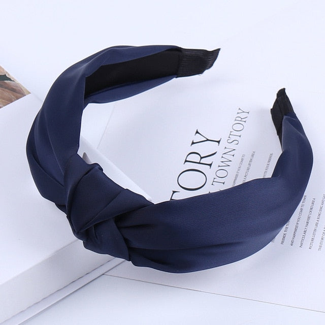 Solid Color Knot Headbands for Women Simple Fabric Girls Hairband Women Hair Accessories Wide Side Hair Band