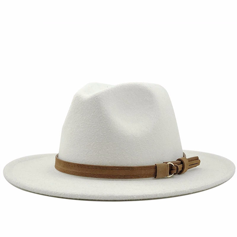 Women Men Wool Fedora Hat With Leather Ribbon Gentleman Elegant Lady Winter Autumn Wide Brim Jazz Church Panama Sombrero Cap