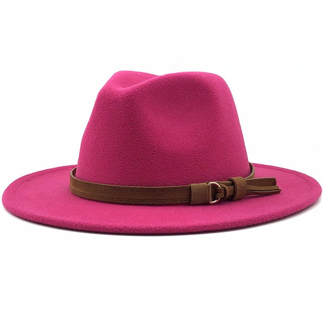 Women Men Wool Fedora Hat With Leather Ribbon Gentleman Elegant Lady Winter Autumn Wide Brim Jazz Church Panama Sombrero Cap
