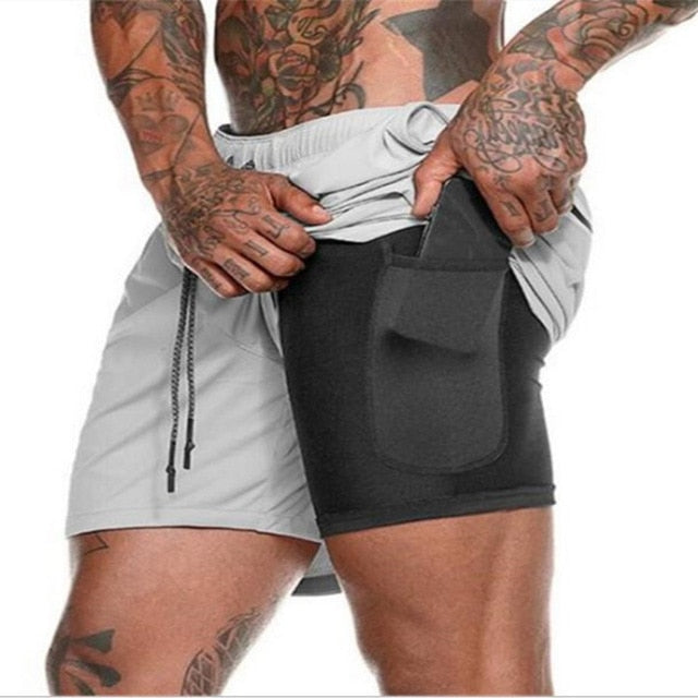 Men's 2 in 1 Running Shorts Security Pockets Leisure Shorts Quick Drying Sport Shorts Built-in Pockets Hips Hiden Zipper Pockets
