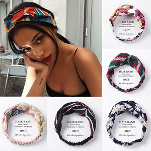 Women Hair Accessories for Baby Fashion Headband Fabric Cross Knotted Bow Chiffon Floral Hair Band Korea Headdress ladies Hoop