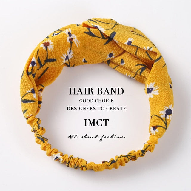 Women Hair Accessories for Baby Fashion Headband Fabric Cross Knotted Bow Chiffon Floral Hair Band Korea Headdress ladies Hoop