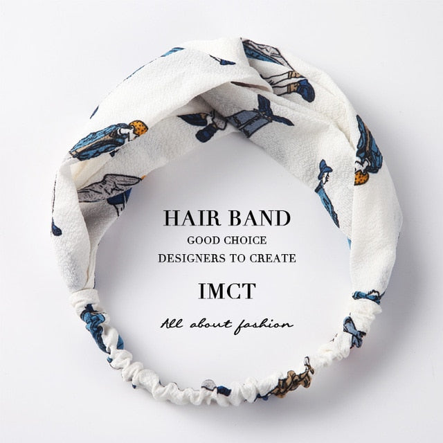 Women Hair Accessories for Baby Fashion Headband Fabric Cross Knotted Bow Chiffon Floral Hair Band Korea Headdress ladies Hoop