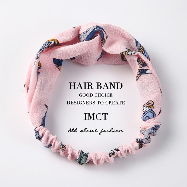 Women Hair Accessories for Baby Fashion Headband Fabric Cross Knotted Bow Chiffon Floral Hair Band Korea Headdress ladies Hoop