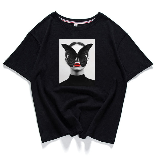 95% Cotton Bloom Flower Feather Women T -shirt Summer Short Sleeve Round Neck Harajuku Printing Tee Casual Fashion Female Tops