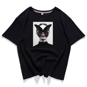 95% Cotton Bloom Flower Feather Women T -shirt Summer Short Sleeve Round Neck Harajuku Printing Tee Casual Fashion Female Tops