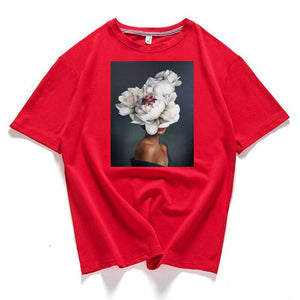 95% Cotton Bloom Flower Feather Women T -shirt Summer Short Sleeve Round Neck Harajuku Printing Tee Casual Fashion Female Tops