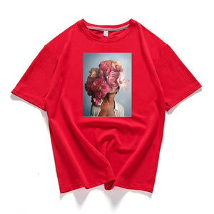 95% Cotton Bloom Flower Feather Women T -shirt Summer Short Sleeve Round Neck Harajuku Printing Tee Casual Fashion Female Tops