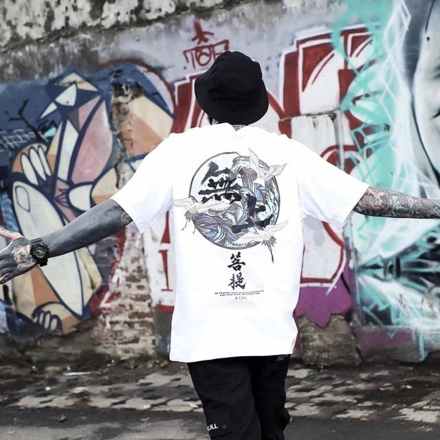 Special Japanese Tide brand short-sleeved men and women summer street hip hop T-shirt Chinese style lovers with half sleeves