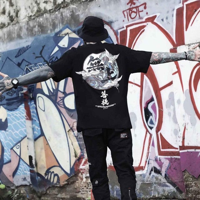 Special Japanese Tide brand short-sleeved men and women summer street hip hop T-shirt Chinese style lovers with half sleeves