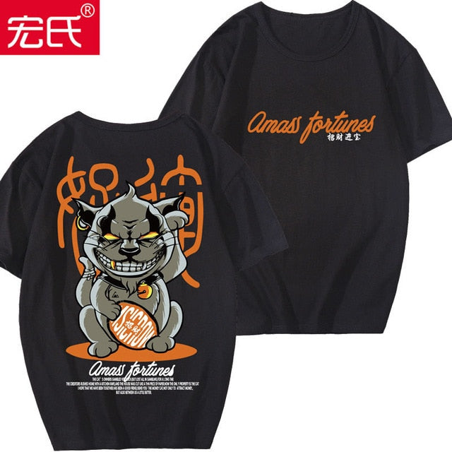 Special Japanese Tide brand short-sleeved men and women summer street hip hop T-shirt Chinese style lovers with half sleeves
