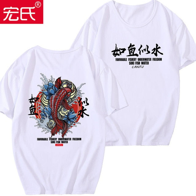 Special Japanese Tide brand short-sleeved men and women summer street hip hop T-shirt Chinese style lovers with half sleeves