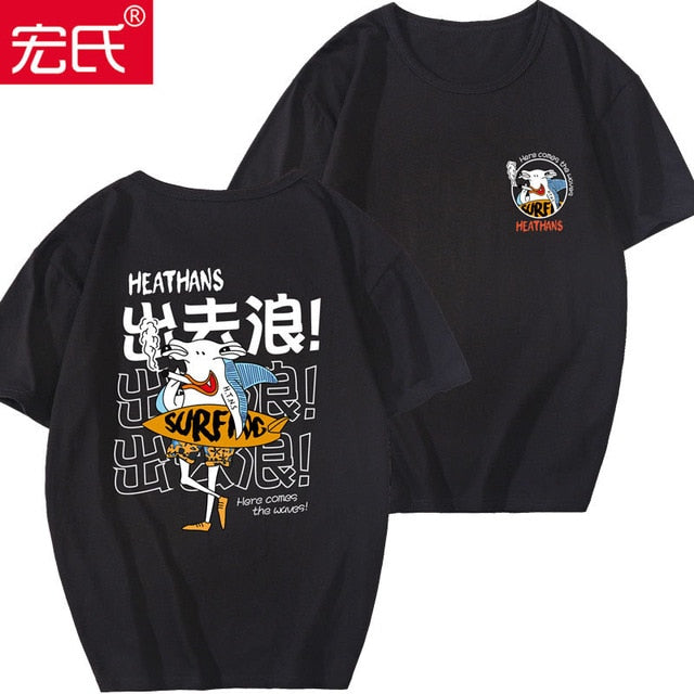 Special Japanese Tide brand short-sleeved men and women summer street hip hop T-shirt Chinese style lovers with half sleeves