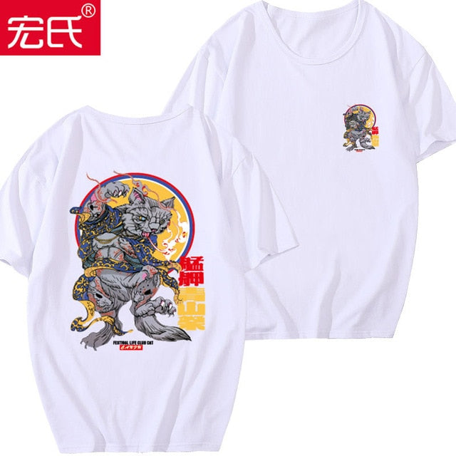 Special Japanese Tide brand short-sleeved men and women summer street hip hop T-shirt Chinese style lovers with half sleeves