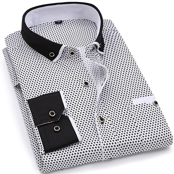 2020 Men Fashion Casual Long Sleeved Printed shirt Slim Fit Male Social Business Dress Shirt Brand Men Clothing Soft Comfortable