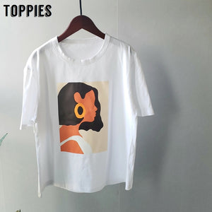 Toppies 2020 summer character t-shirts fashion girls tops short sleeve printing t-shirts korean women clothes 95% cotton