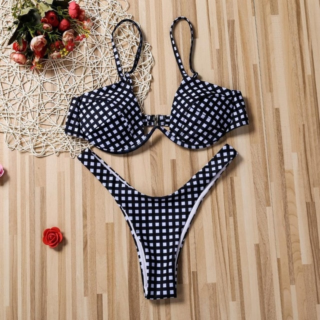 Plaid Sexy Women Bikini Set 2019 New Push Up Ruffles Padded Swimwear Bikini Hot Sale Women Bathing Suit Beachwear Swimming Suit