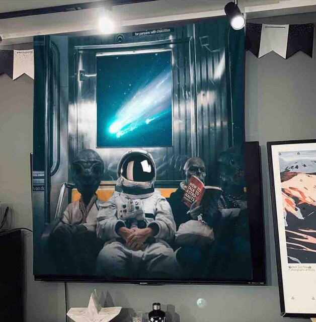 Polyester Throw Tapestry Home Decor Astronaut Print Paisley Wall Hanging Yoga Mat Sleeping Pad Travel Tapestry Large Planet Mats